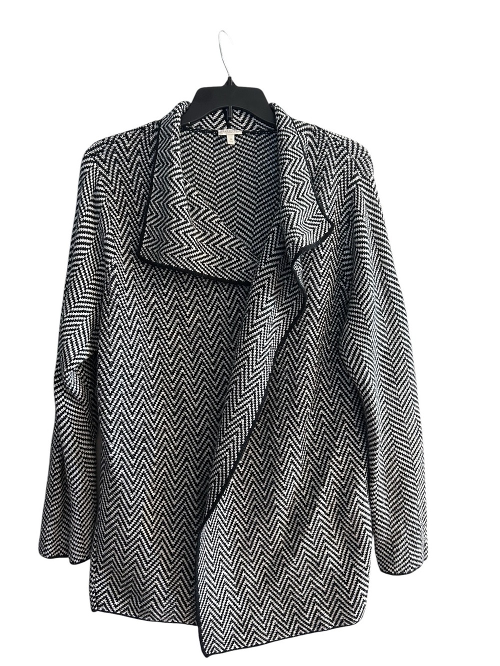 Talbots Women's Black & White Herringbone Open Front Coatigan - Picture 4 of 9